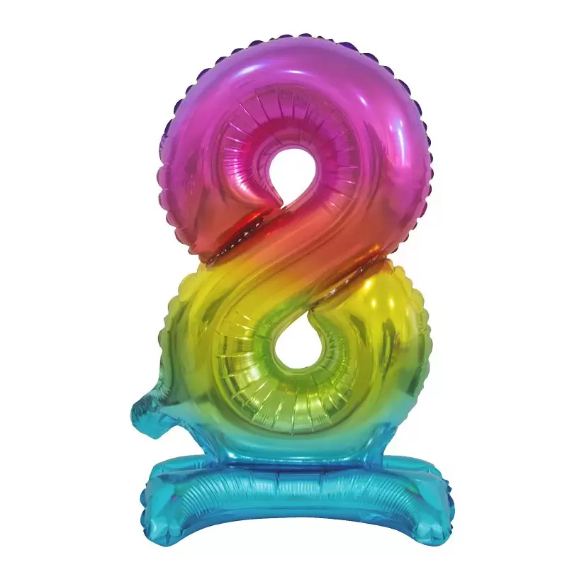 Palloncino Foil Numerale Arcobaleno con Stand/ Supporto n 8- 38 cm BCATT8  Beauty & Charm