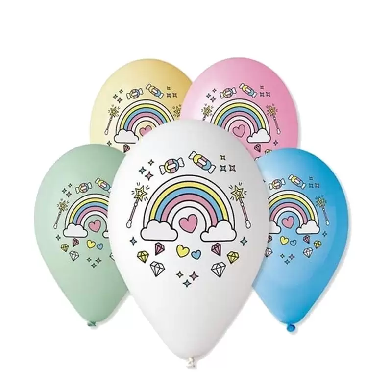 PALLONCINI IN LATTICE MULTICOLOR RAINBOW - ARCOBALENO COLORATO 30 CM 5 PZ - GMS110/P661