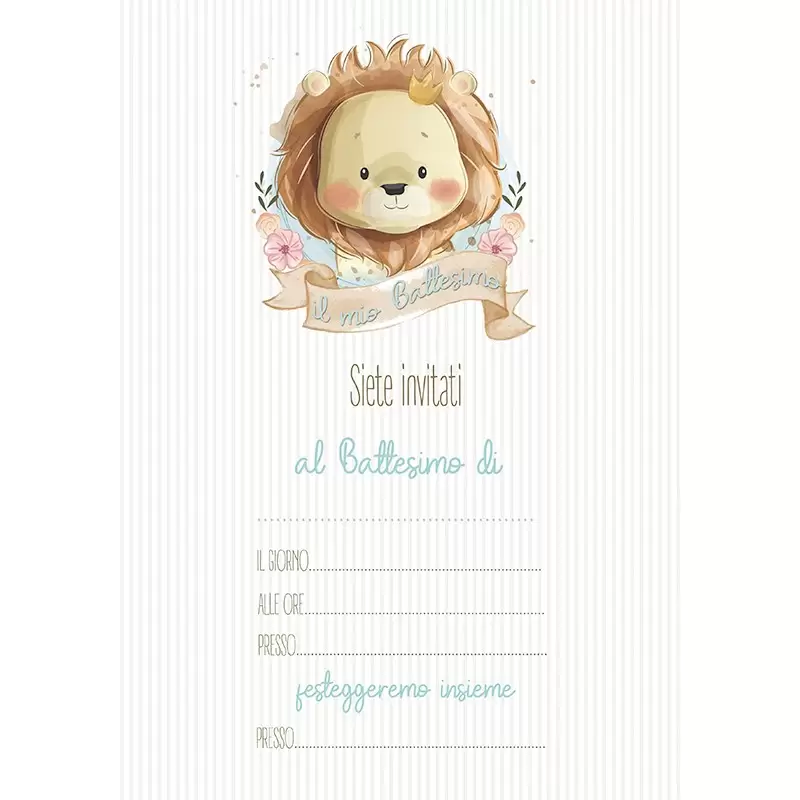 INVITO DI CARTA LEONCINO LION BATTESIMO