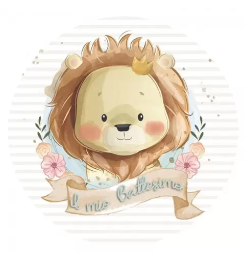 ADESIVO TONDO BATTESIMO LION LEONCINO