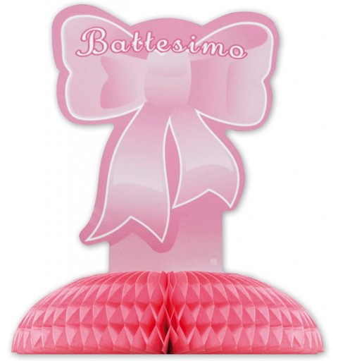 CENTROTAVOLA BATTESIMO FIOCCO ROSA A NIDO D'APE