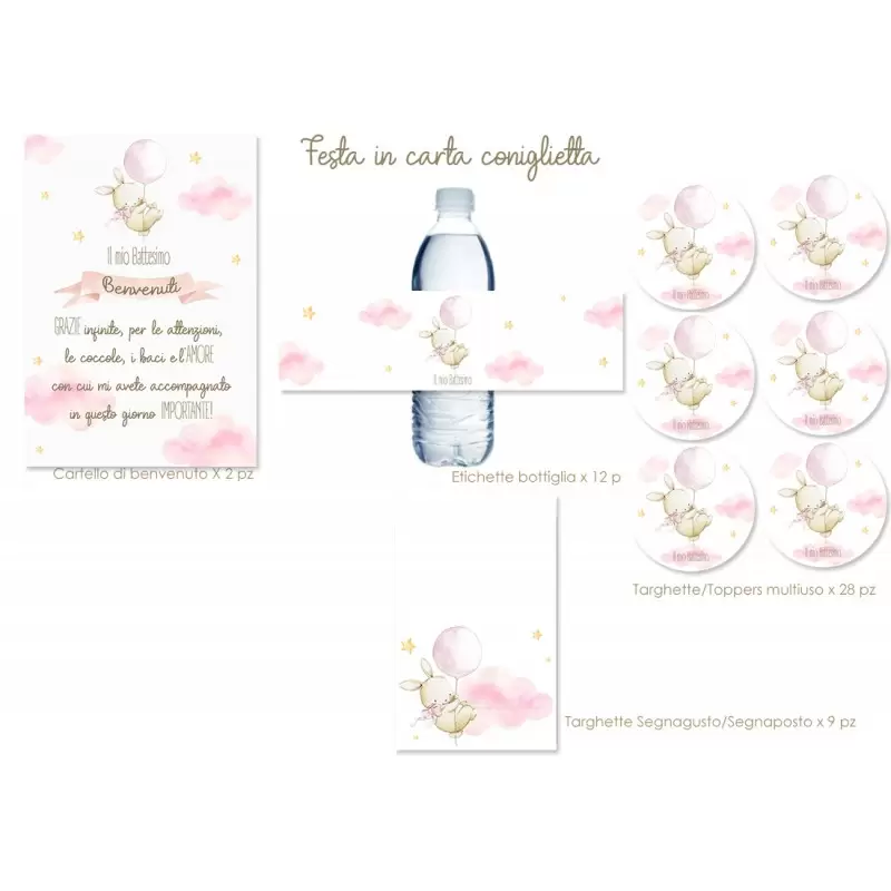 FESTA DI CARTA CONIGLIETTA ROSA BATTESIMO