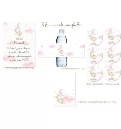 FESTA DI CARTA CONIGLIETTA ROSA BATTESIMO