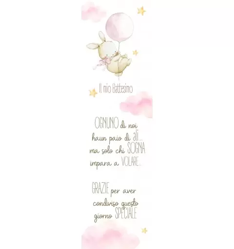 SEGNAPOSTO RETTANGOLARE CONIGLIETTA ROSA BATTESIMO