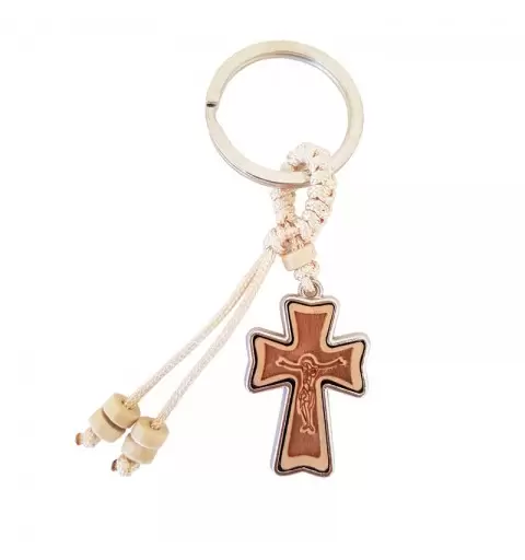 portachiavi con croce tao in legno e metallo 1 pz - L1952
