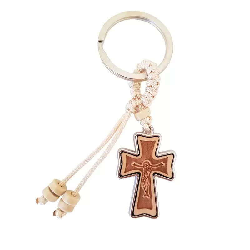 portachiavi con croce tao in legno e metallo 1 pz - L1952
