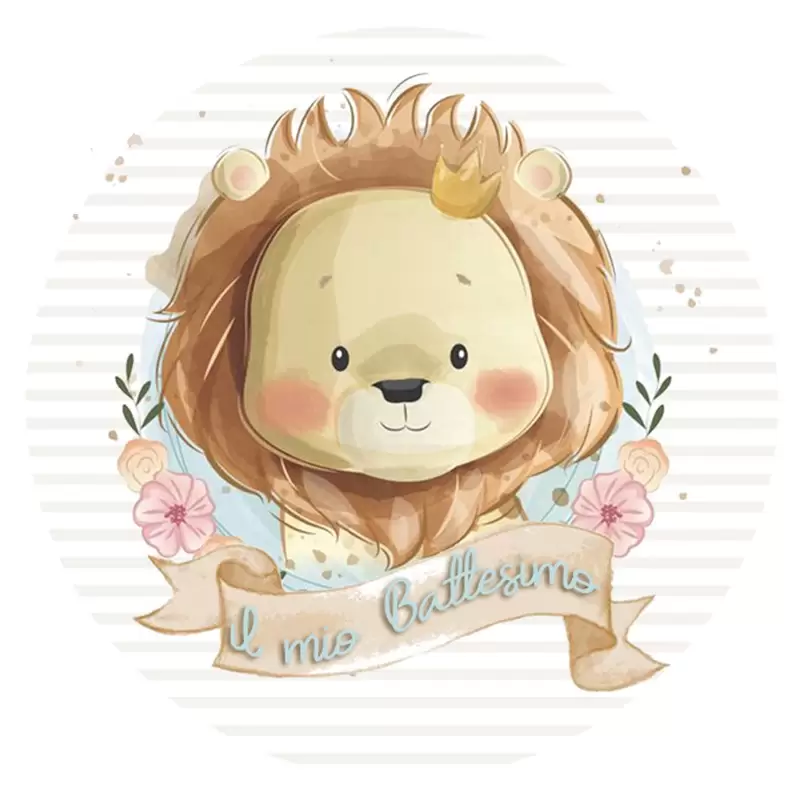 50 ADESIVI TONDI BATTESIMO LION LEONCINO