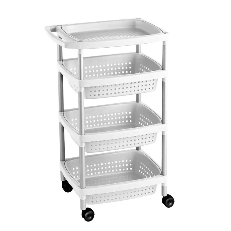 CARRELLO PORTAVIVANDE CON RUOTE 3 CESTELLI + 1 RIPIANO BIANCO - 77382.01