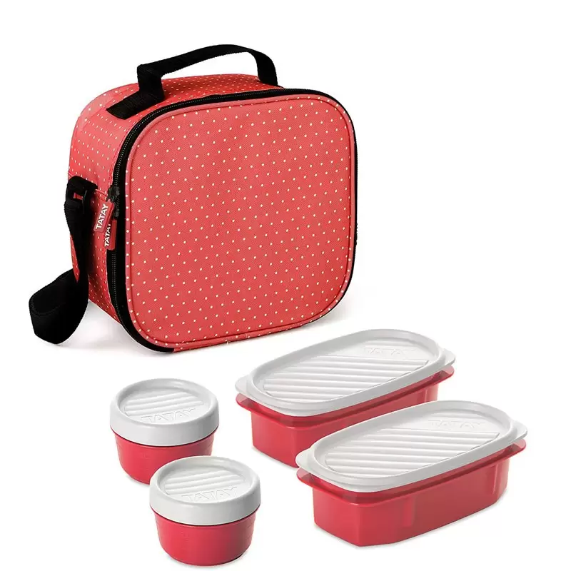 SET PRANZO URBAN FOOD DOTS 1 BORSA ERMETICA + 2 CONTENITORE PER ALIMENTI OVALE DA 0,5 L + 2 CONTENITORI PER ALIMENTI CON TAPPO A