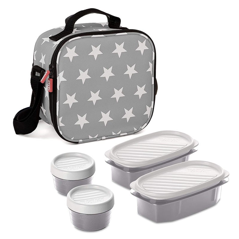 SET PRANZO URBAN FOOD STARS GREY 1 BORSA ERMETICA + 2 CONTENITORE PER ALIMENTI OVALE DA 0,5 L + 2 CONTENITORI PER ALIMENTI CON T