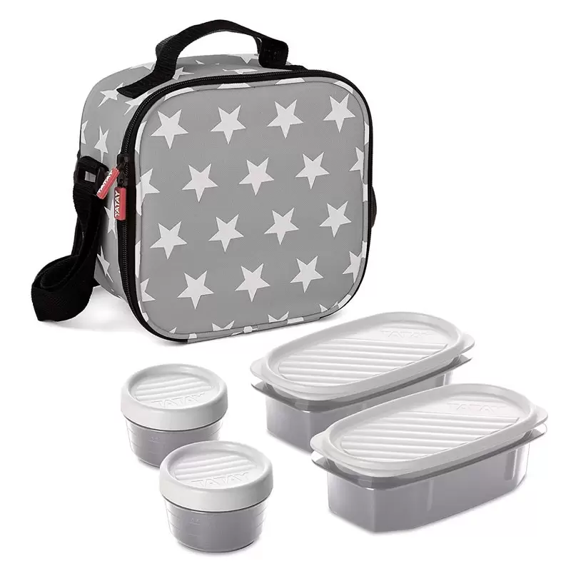 SET PRANZO URBAN FOOD STARS GREY 1 BORSA ERMETICA + 2 CONTENITORE PER ALIMENTI OVALE DA 0,5 L + 2 CONTENITORI PER ALIMENTI CON T