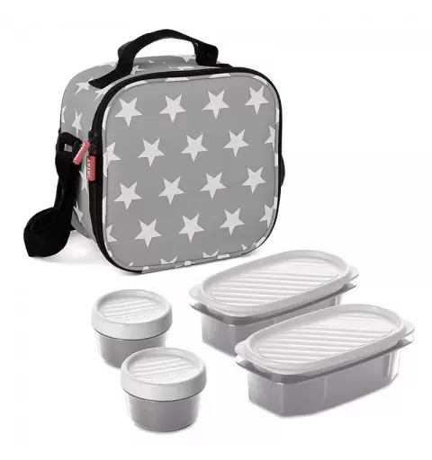 SET PRANZO URBAN FOOD STARS GREY 1 BORSA ERMETICA + 2 CONTENITORE PER ALIMENTI OVALE DA 0,5 L + 2 CONTENITORI PER ALIMENTI CON T