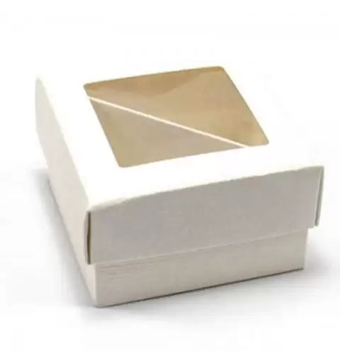 SCATOLA QUADRATA DEGUSTAZIONE CONFETTI SETA BIANCA - 1 PZ