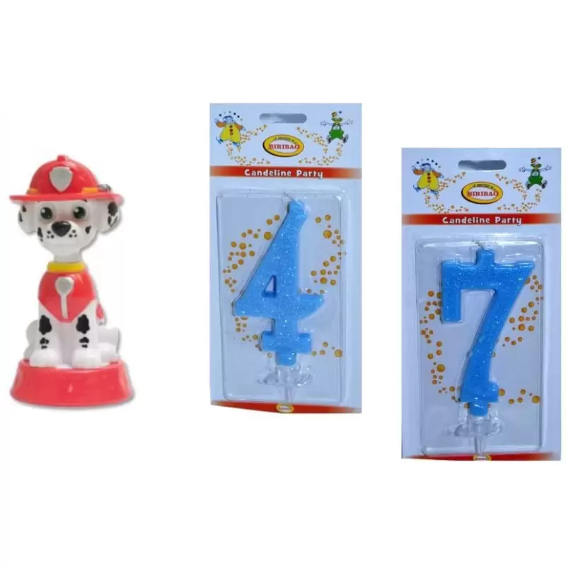 SET 1 DECORAZIONE TORTA PAW PATROL SKYE CON CANDELINA
