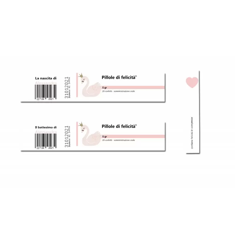 PILLOLE DI FELICITÀ 24 FASCETTE E 24 SIGILLI CIGNO SWAN PERSONALIZZATI
