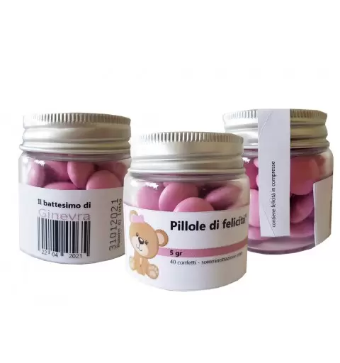 PILLOLE DI FELICITÀ 24 FASCETTE E 24 SIGILLI ORSETTA ROSA PERSONALIZZATI