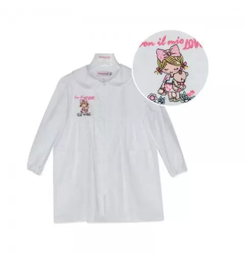 Grembiule asilo Bambina Bianco con ricamo  con il mio LOVE L307 - TG 4 anni/55