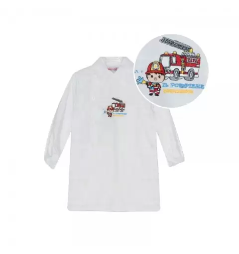 Grembiule asilo Bambino Bianco con ricamo  Pompiere L505 - TG 4 anni/55