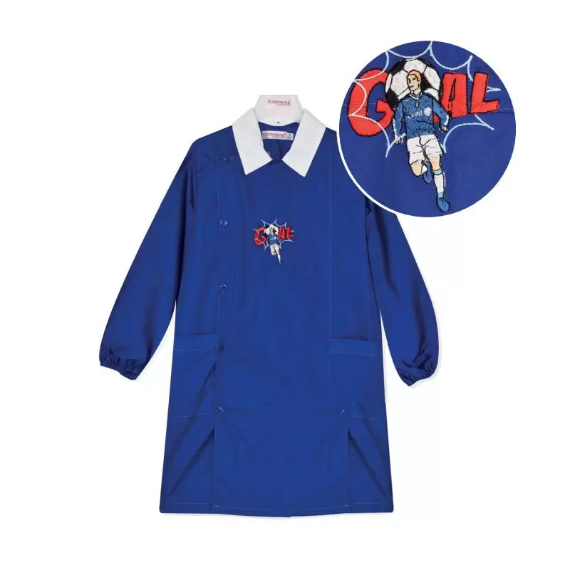 Grembiule scuola Bambino Blu  ricamo  Calcio-Goal L208 - TG 6 anni/65