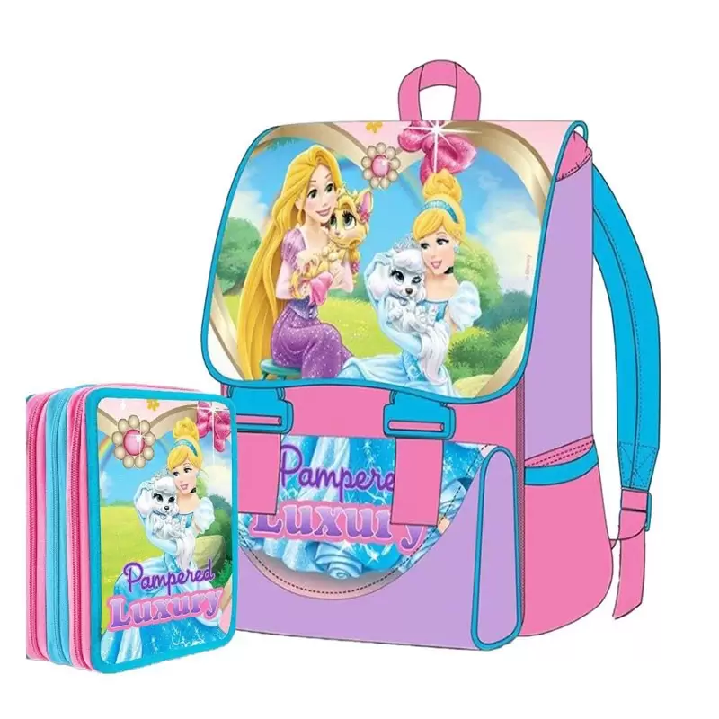 KIT ZAINO ESTENSIBILE + ASTUCCIO 3 ZIP PRINCIPESSE - 32257