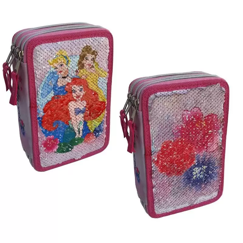 ASTUCCIO 3 ZIP CON PAILLETTES REVERSIBILI PRINCIPESSE DISNEY - PR0629
