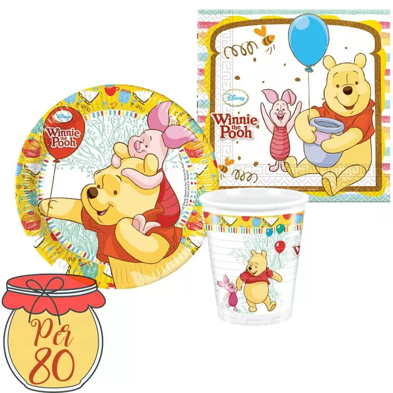 KIT N29 COORDINATO TAVOLA COMPLEANNO FESTA BAMBINO WINNIE THE POOH ALPHABET