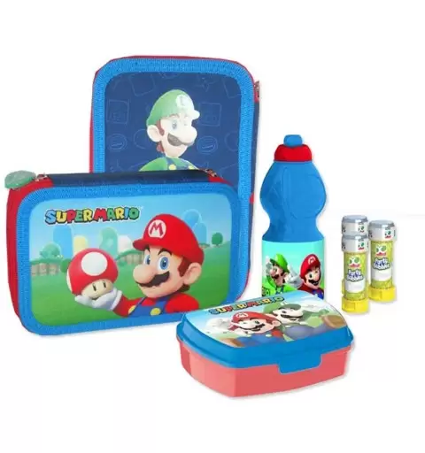 SET SCUOLA SUPER MARIO CON ASTUCCIO BORRACCIA PORTA MERENDA E BOLLE