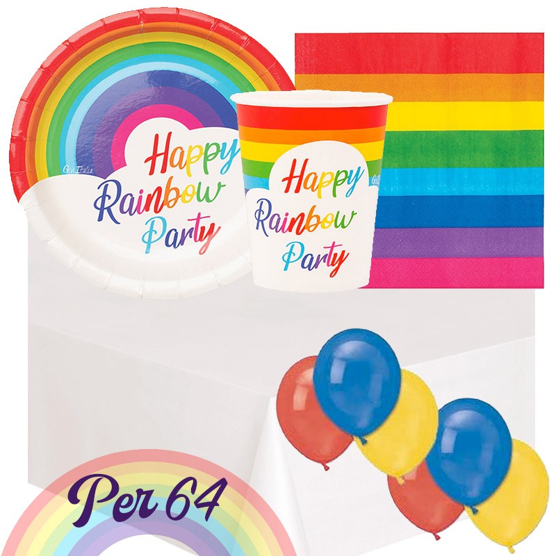 Set festa rainbow party per 64 invitati