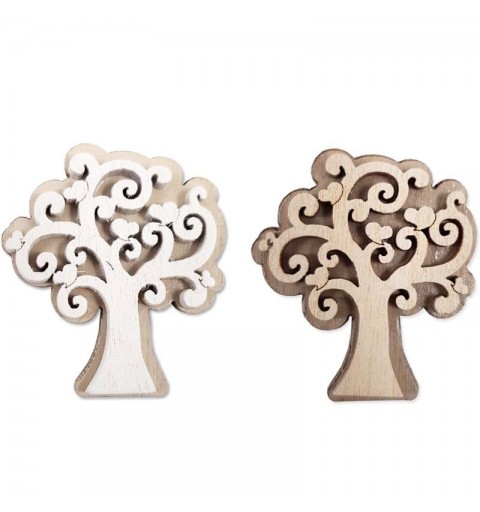 20 SEGNAPOSTO PRIMA COMUNIONE ROSA CON ALBERO CUORI DI LEGNO