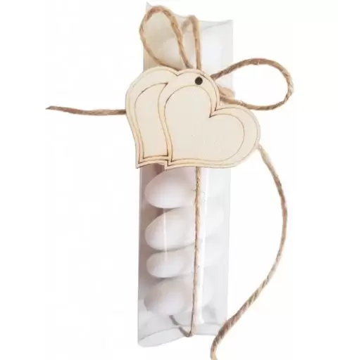 24 BOMBONIERE CUORI DI LEGNO CON TUBI PVC