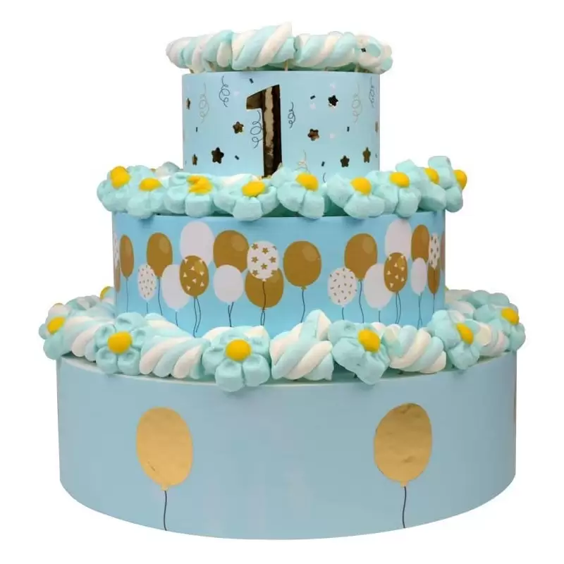 TORTA SCENOGRAFICA 1 COMPLEANNO CELESTE CON MARSHMALLOW