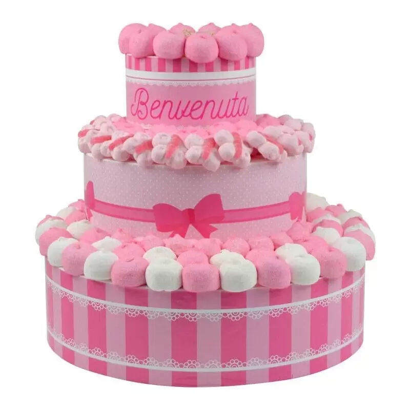 TORTA SCENOGRAFICA BENVENUTA ROSA CON MARSHMALLOW