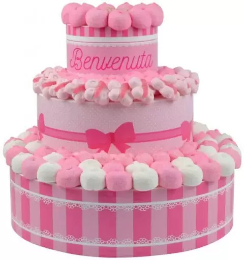 TORTA SCENOGRAFICA BENVENUTA ROSA CON MARSHMALLOW