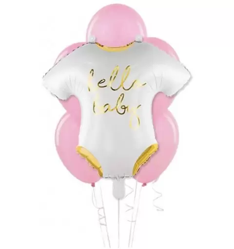 COMPOSIZIONE DI PALLONCINI BODY HELLO BABY ROSA