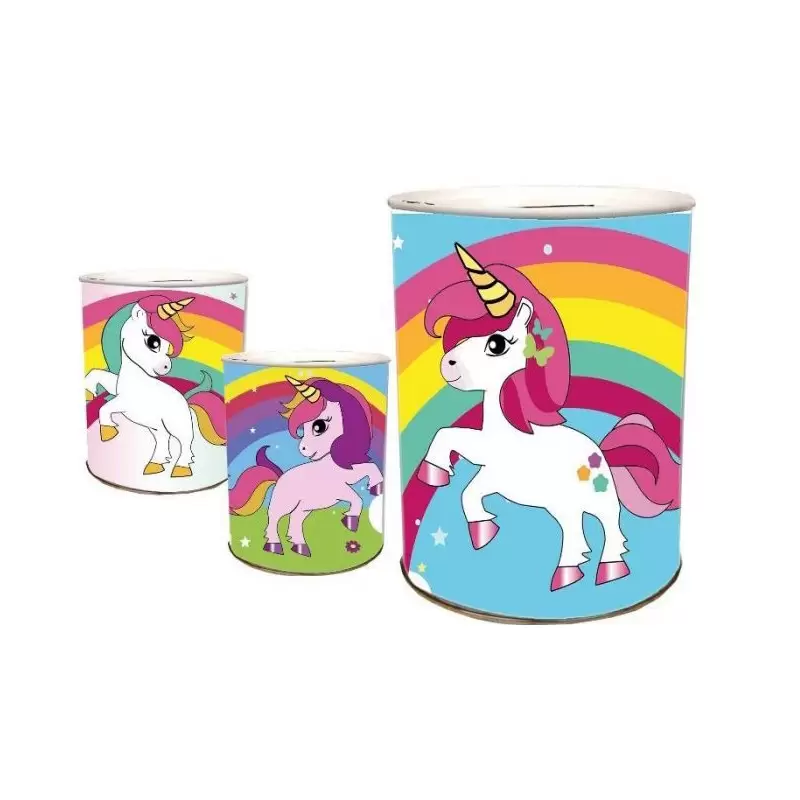 Salvadanaio latta Unicorno  11 x 13 cm 71184 grafiche assortite