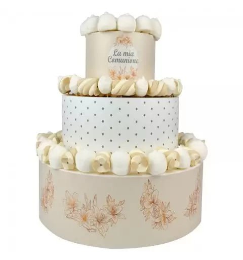 TORTA SCENOGRAFICA LA MIA COMUNIONE PANNA FIORI E POIS MARSHMALLOW E VINILE