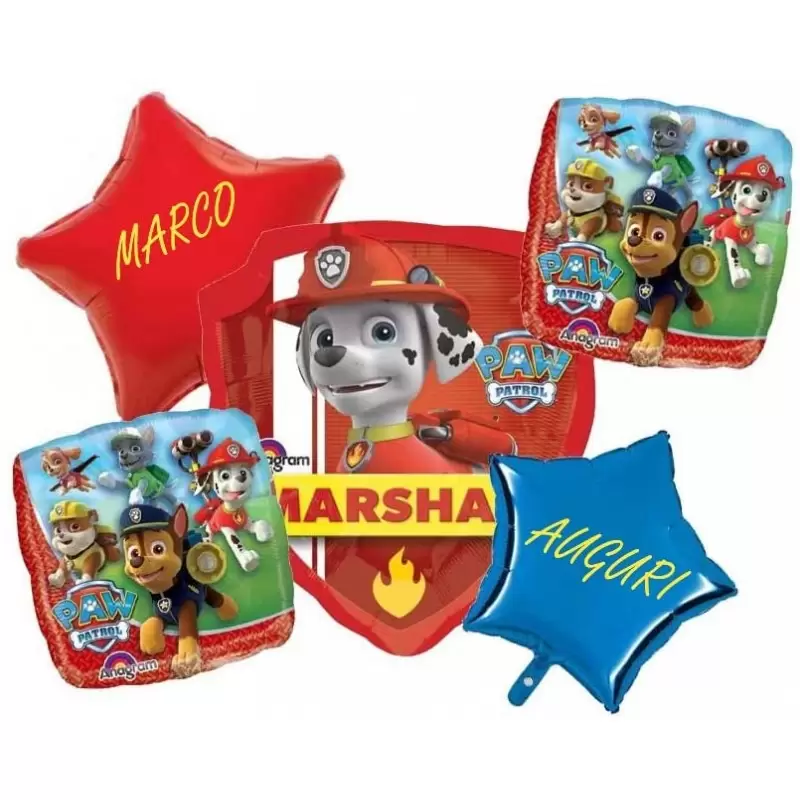 BOUQUET DI PALLONCINI PAW PATROL N.2 PERSONALIZZABILE