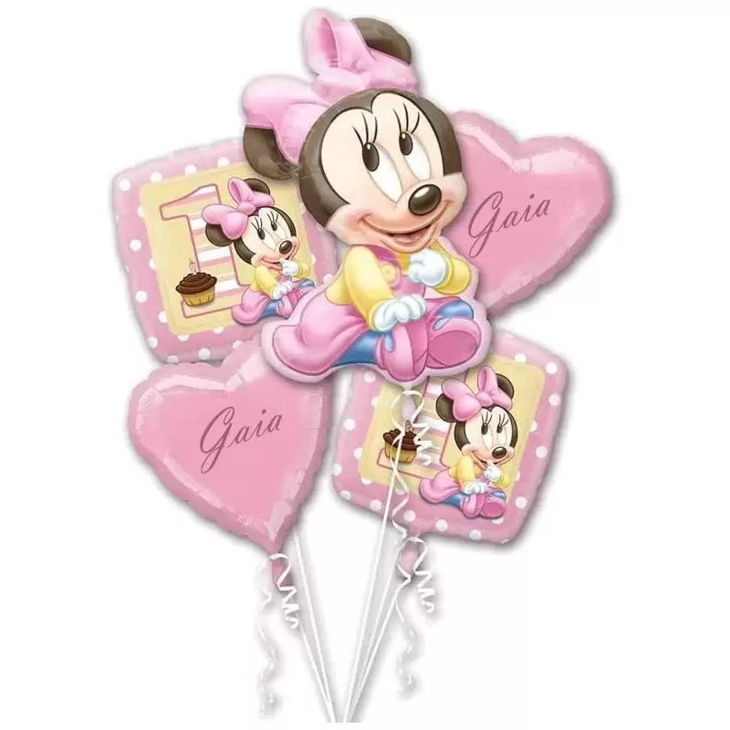 BOUQUET DI PALLONCINI N.2 MINNIE BABY PERSONALIZZABILE