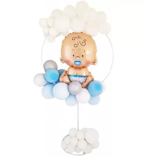 CERCHIO DI PALLONCINI BEBÈ CELESTE E BIANCO