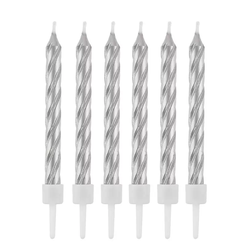 CANDELINE INTRECCIATE B&C CON PIEDISTALLO TWIST ARGENTO 8 CM 12 PZ - SF-SZSR
