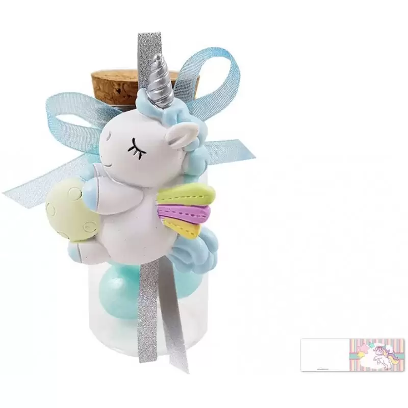 BOMBONIERE UNICORNI CELESTE CALAMITA CON PROVETTE BASSE – 12 PZ
