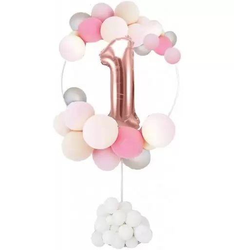 CERCHIO DECORATIVO CON NUMERO A SCELTA E PALLONCINI ROSA