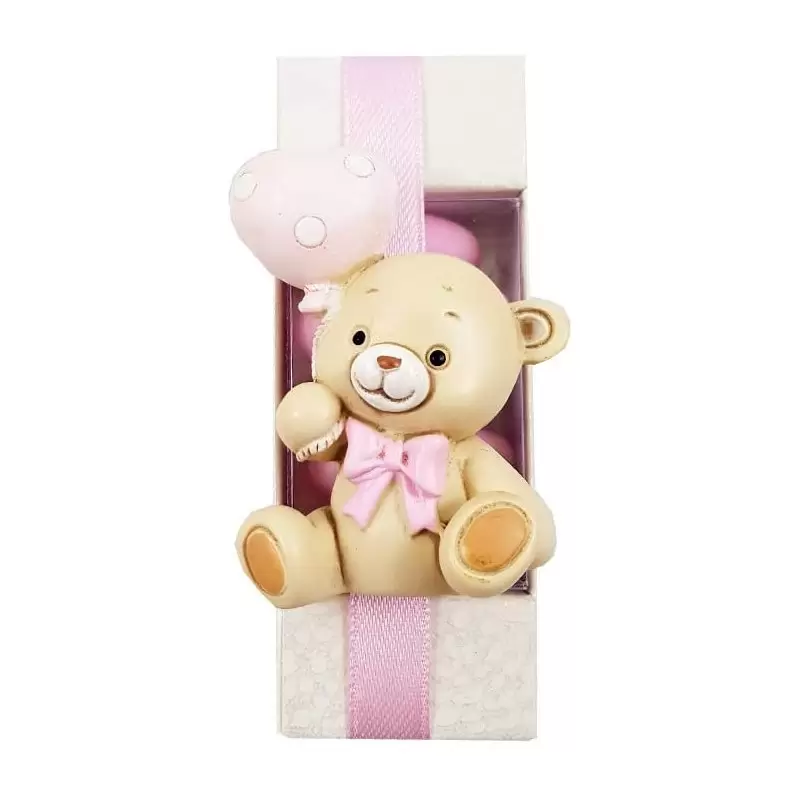 12 BOMBONIERE ORSETTI MAGNETE PALLONCINO ROSA CON ASTUCCI
