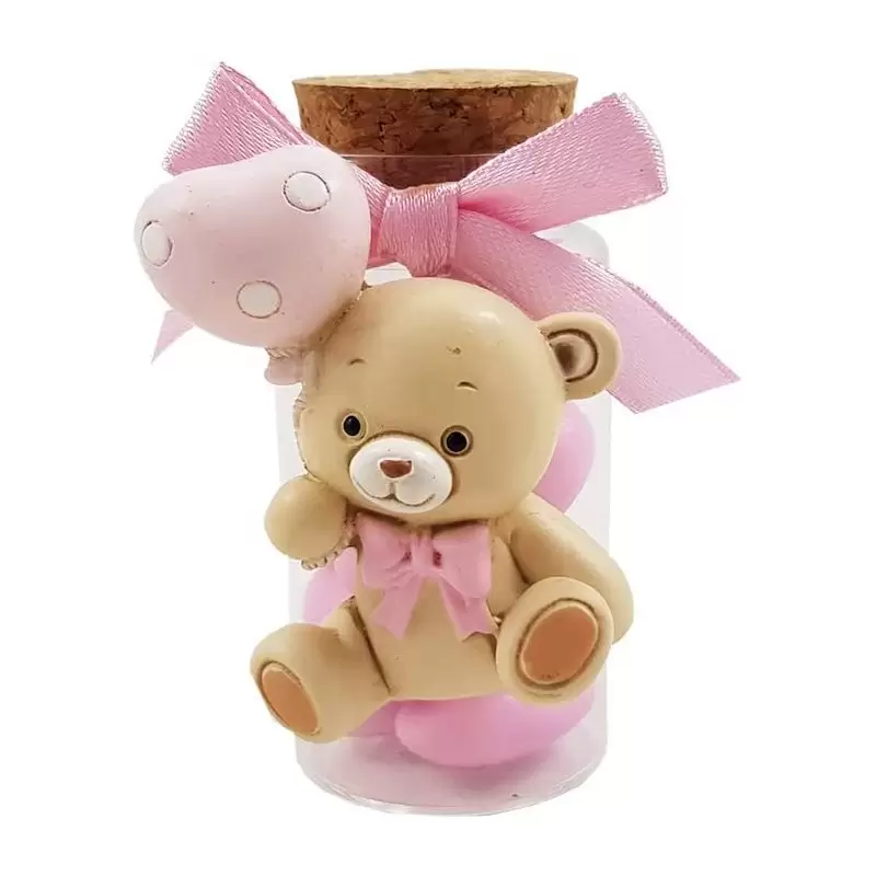 12 BOMBONIERE ORSETTI MAGNETE PALLONCINO ROSA CON PROVETTE BASSE