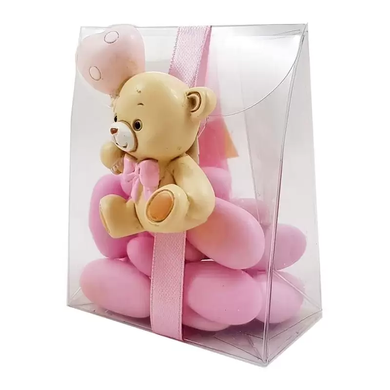 12 BOMBONIERE ORSETTI MAGNETE PALLONCINO ROSA CON BUSTINE PVC