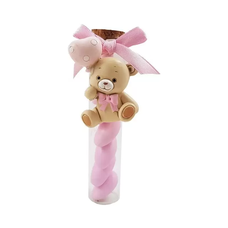 12 BOMBONIERE ORSETTI MAGNETE PALLONCINO ROSA CON PROVETTE