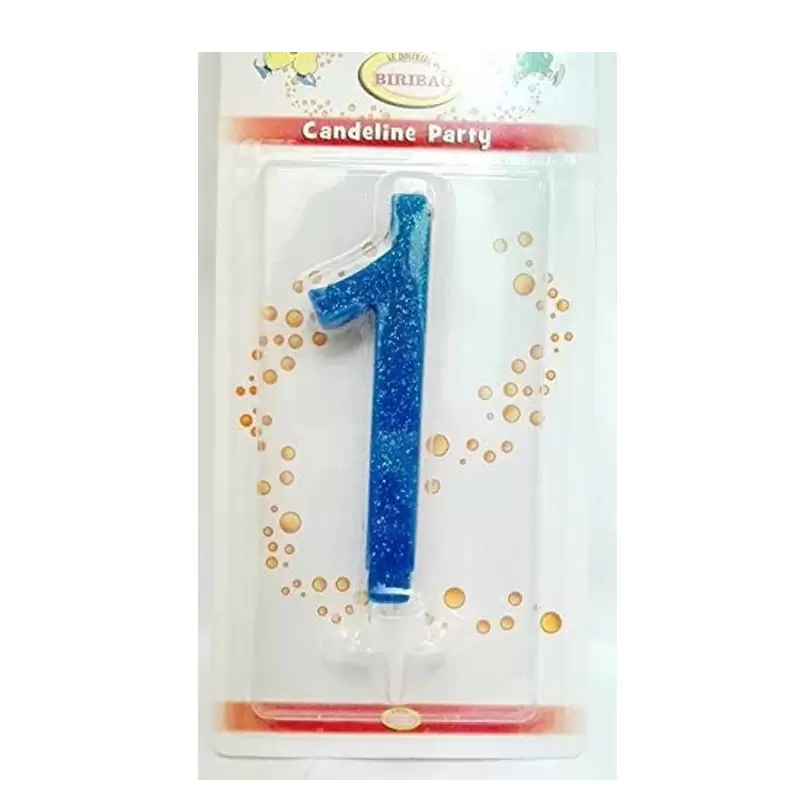 CANDELINA GLITTERATA N° 1  BLU 12 CM - C588