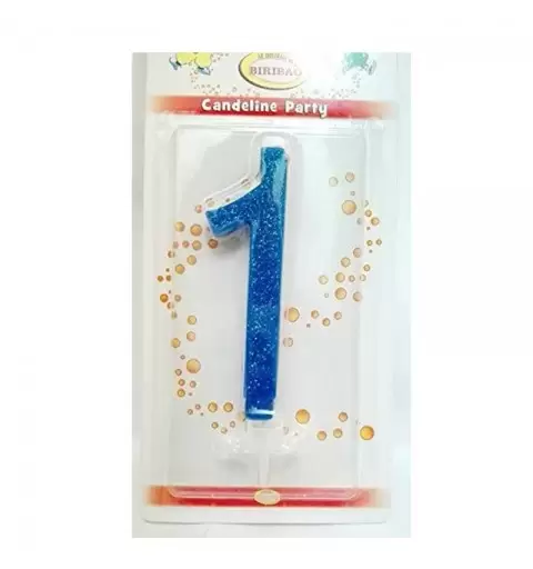 CANDELINA GLITTERATA N° 1  BLU 12 CM - C588