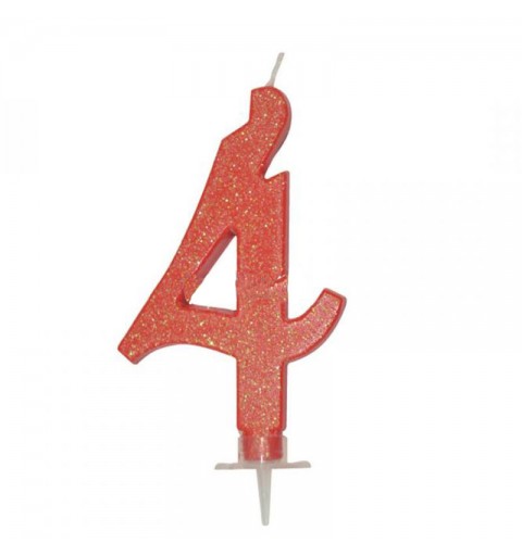 CANDELINA GLITTERATA N° 4 ROSSA 12 CM - C601