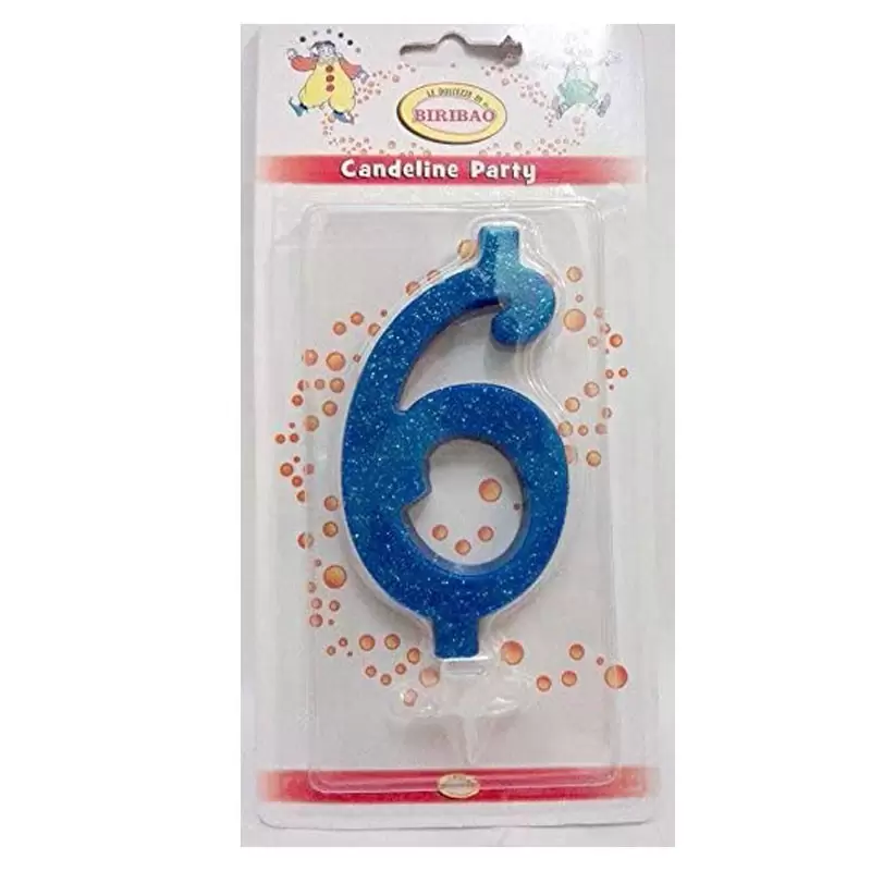 CANDELINA GLITTERATA N° 6  BLU 12 CM - C593